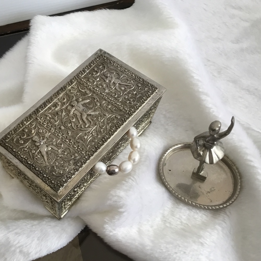 Vintage Silver Plated Metal Jewelry Box Mirror 60s